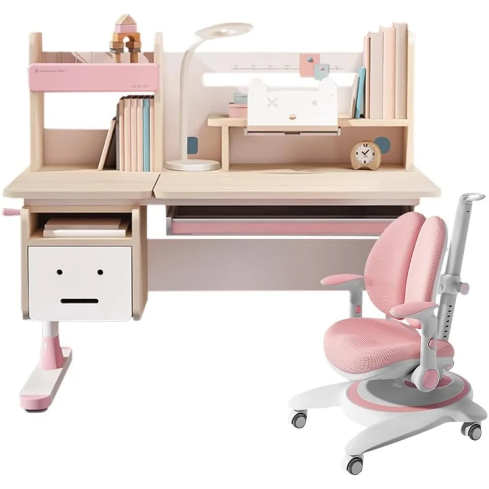 

Ergonomic Multi Function Wood Adjustable Kids Study Desk Drafting Table and Computer Station with Children Study Chair