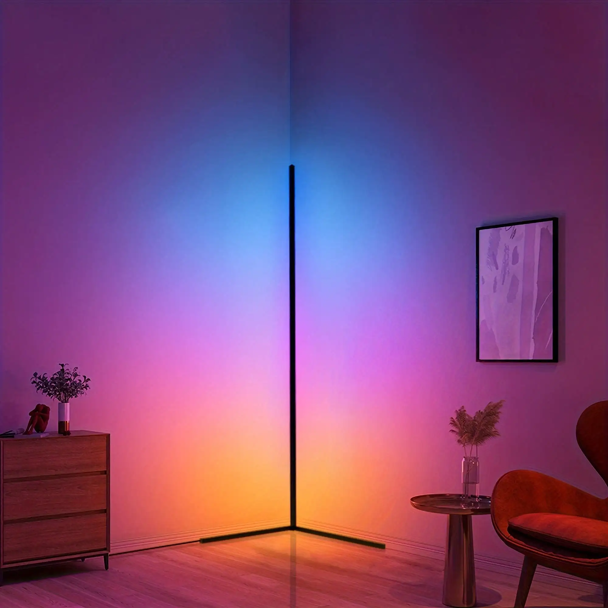 

1pc RGBCW LED Corner Floor Lamp, Minimalist Dimmable Mood Lamp, 57 Inch Standing Tall Lamp, Remote Control For Living Room, Bedroom, Home Office, Party, Lighting And Home Decor, 3000K-6000K Warm White Light