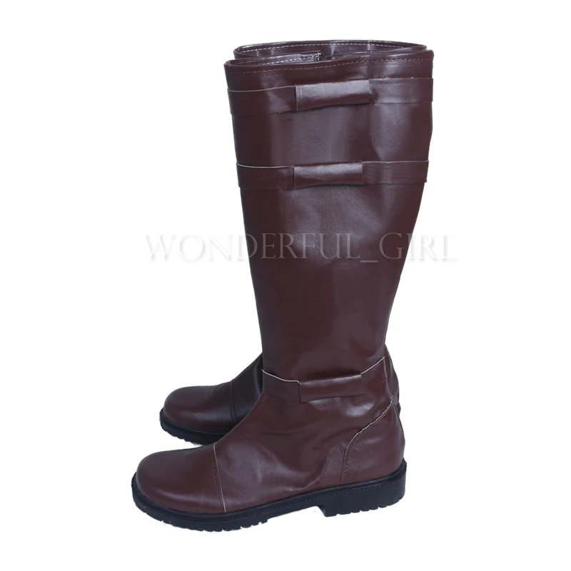 New Jedi Obi Wan Cosplay Shoes PU Leather Boots Knee High Brown Zipper-up Size 35-48 image 5