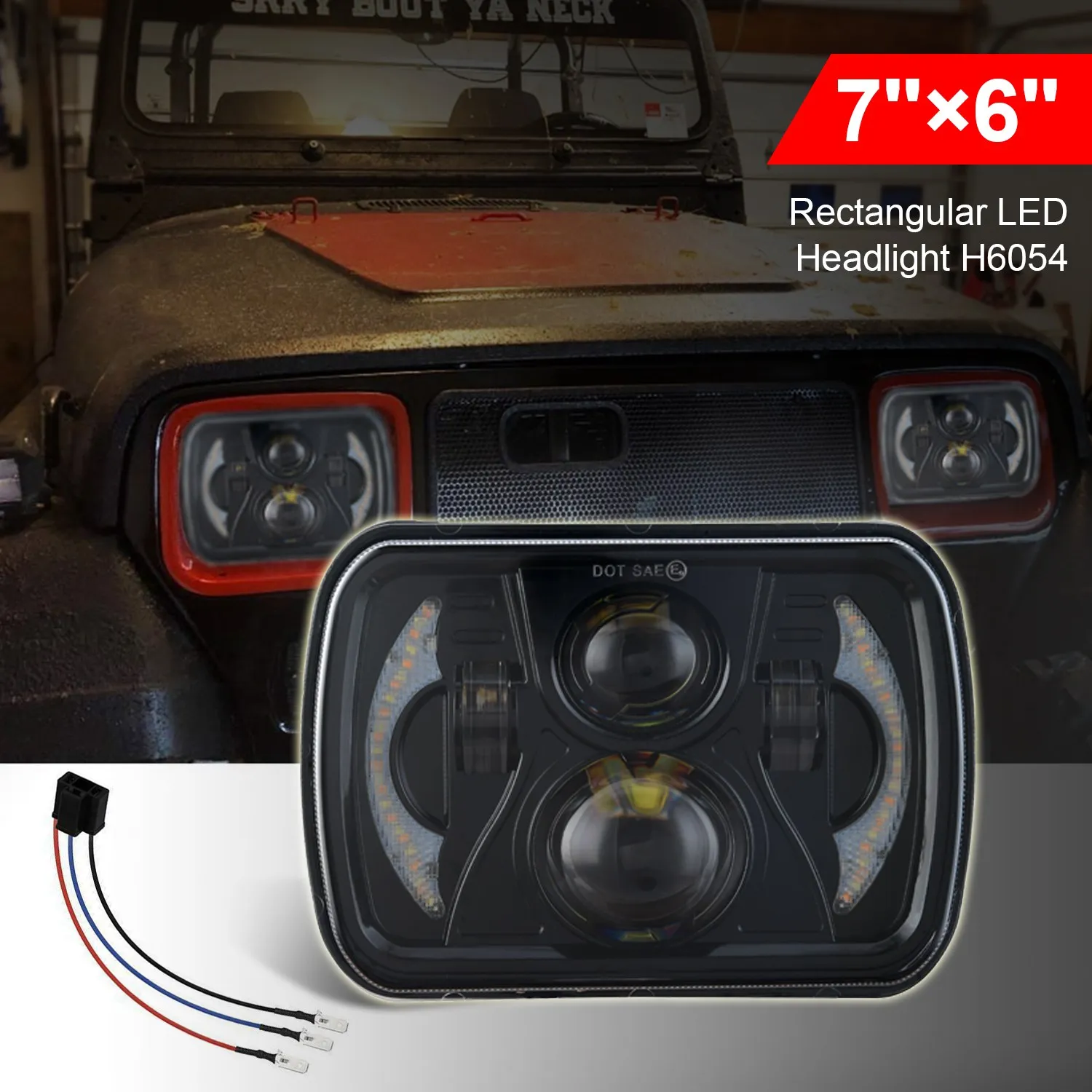 1PCS H6054 7X6inch 5X7 inch LED Projector Headlight Square Sealed Beam for Plym Dodge GMC Jeep Cherokee Wrangler XJ YJ