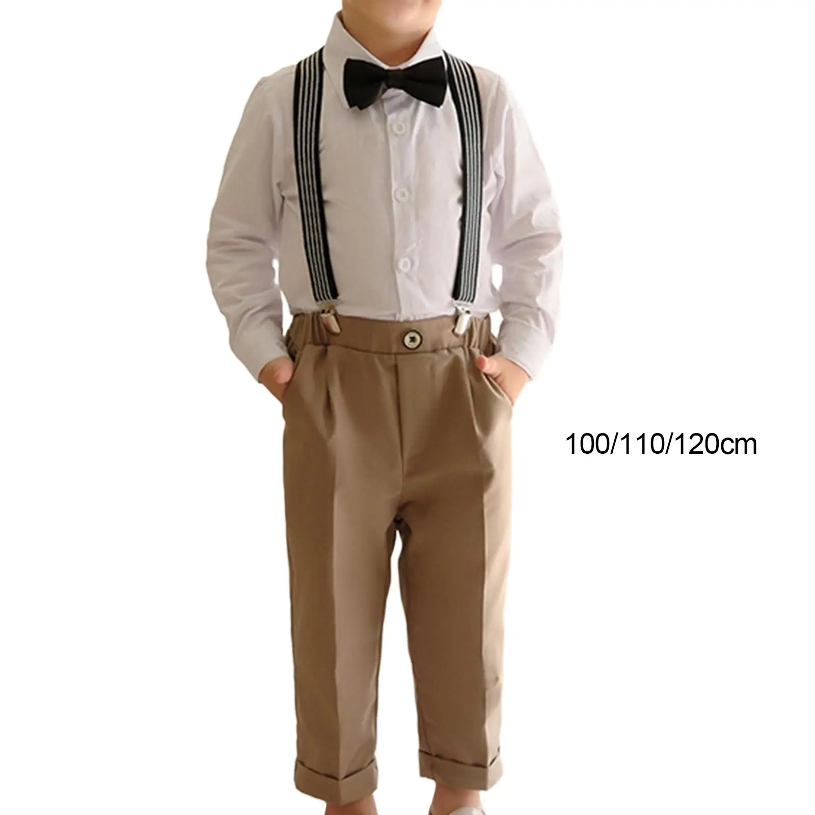 Boys Gentleman Outfit White Dress Shirt with Bowtie Formal Suit Set for Christening Birthday Wedding Hosting Formal Event