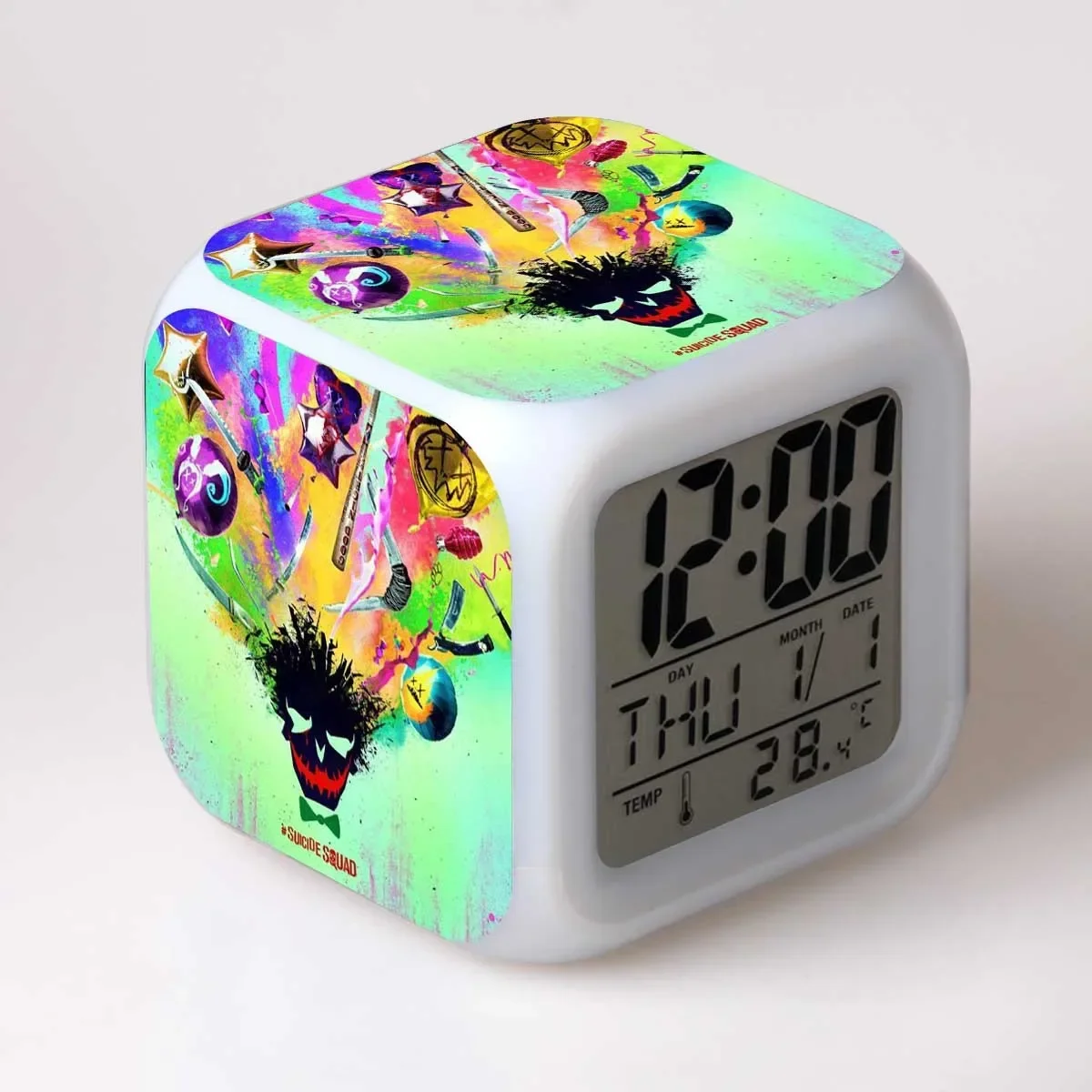 DC Anime Figure Harley Quinn Colorful Color Change Children Students Wake Up Alarm Clock Sticker Toy Birthday Gifts