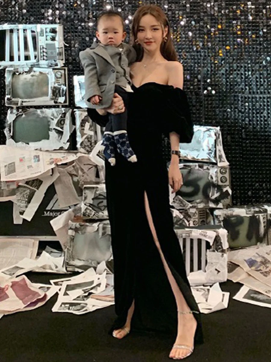 

Вечернее платье Bla Velvet с одним открытым плечом, сексуальное, с запахом на груди, утягивающее, с разрезом, для вечеринок и банкетов, с высокой талией, на молнии, без рукавов.