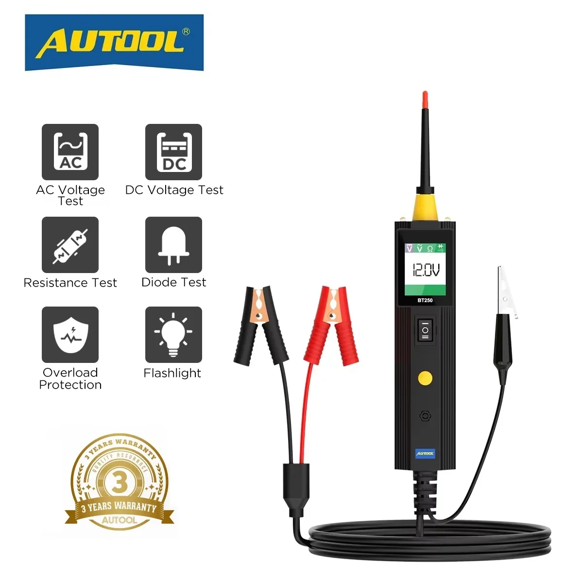 

AUTOOL BT250 Automotive Circuit Analyzer Power Probe Kit LED Display 6-30V AC DC Electrical Diagnostic Tool Diagnostic Tool