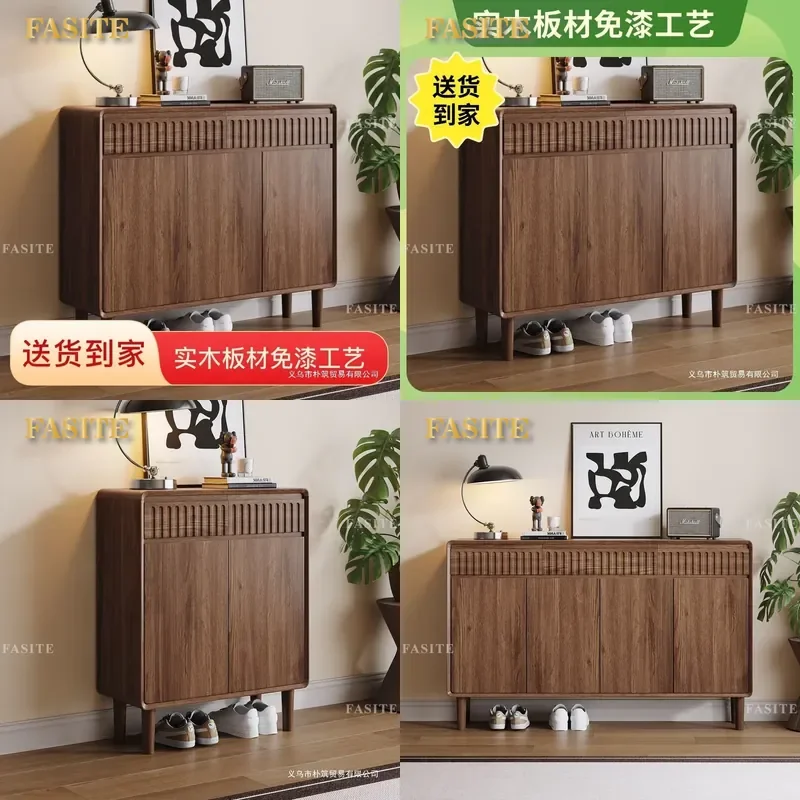 For Solid Wood Vertical Pattern Shoe Cabinet Retro Advanced Opposite Door Storage Cabinet Entrance Household Entryway