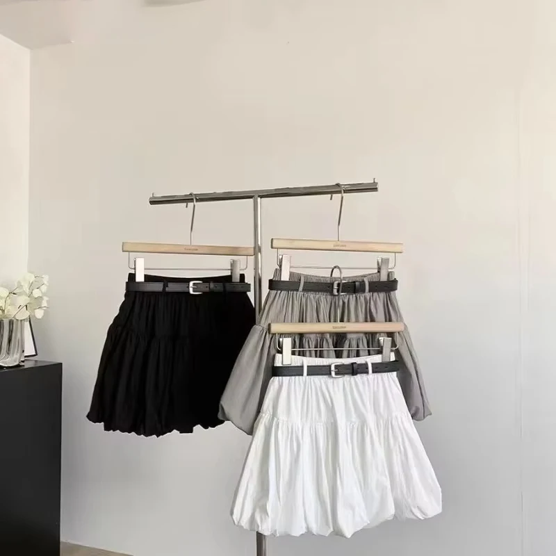 

High Waist A-line Women Skirts Korean Chic Jupe A-line Solid Color Saia 2025 Faldas Mujer De Moda Summer Mini Skirt With Belt