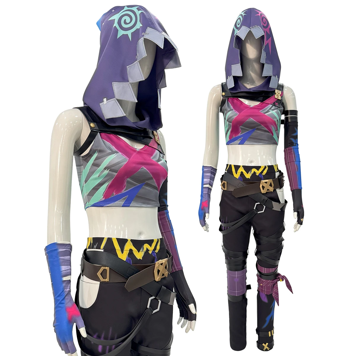 HOLOUN LOL Arcane Game Jinx Cosplay Costume Wig Scrawl Vest Pants  Hat Outfit Halloween Christmas Gift Cos Convention