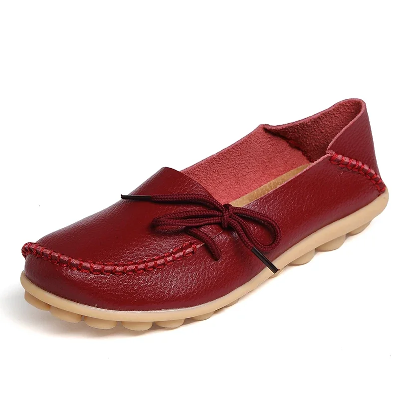 Mocassins Vrouwen Flats Herfst Nieuwe Vrouw Loafers Echt Leer Vrouwelijke Schoenen Slip op Ballet Bowtie Damesschoenen Big Size