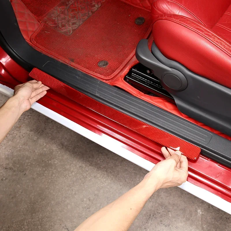 Car Built-in Door Sill Welcome Pedal Strip Panel Trim Sticker Protection Accessories For Fiat 500 2011-2022 Soft Carbon Fiber