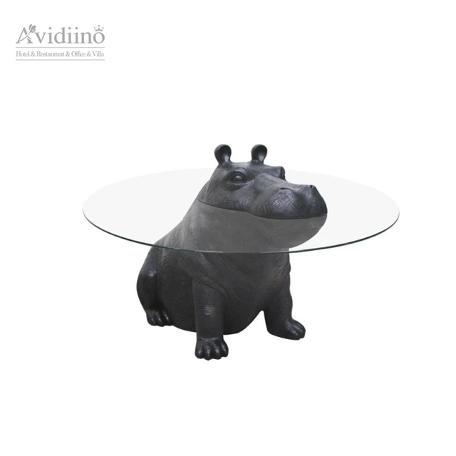 

Nordic hippo design glass round coffee table Creative animal coffee furniture for hotel villa living room side table