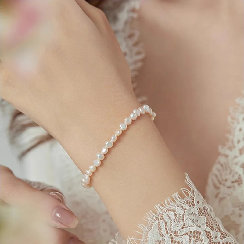 Hengsheng 4-5mm Baroque Freshwater Pearl Bracelet for Women 16cm 18cm 20cm OT Buckle Bracelet Jewelry Gift 2025 New Arrivals