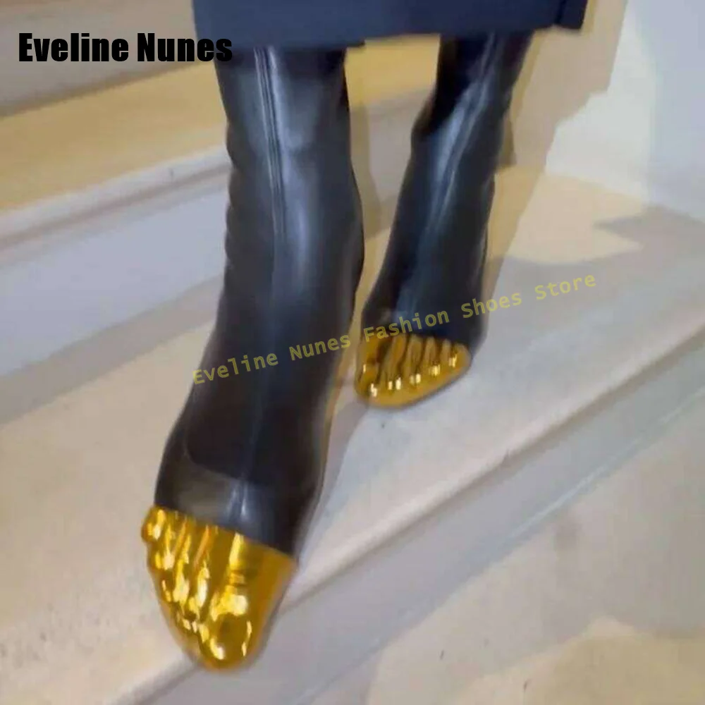Five Fingers Stiletto Mid-Calf Boots Mixed Colors Zipper Closure Fashion Women Sexy Stretch Boots Street Style 2025 New Arrivals