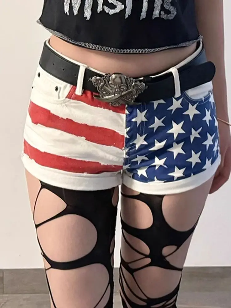 American Retro Large-Size Washing Star Print Shorts For Women In Summer Street Hot Girls Trendy Slim Hot Pants