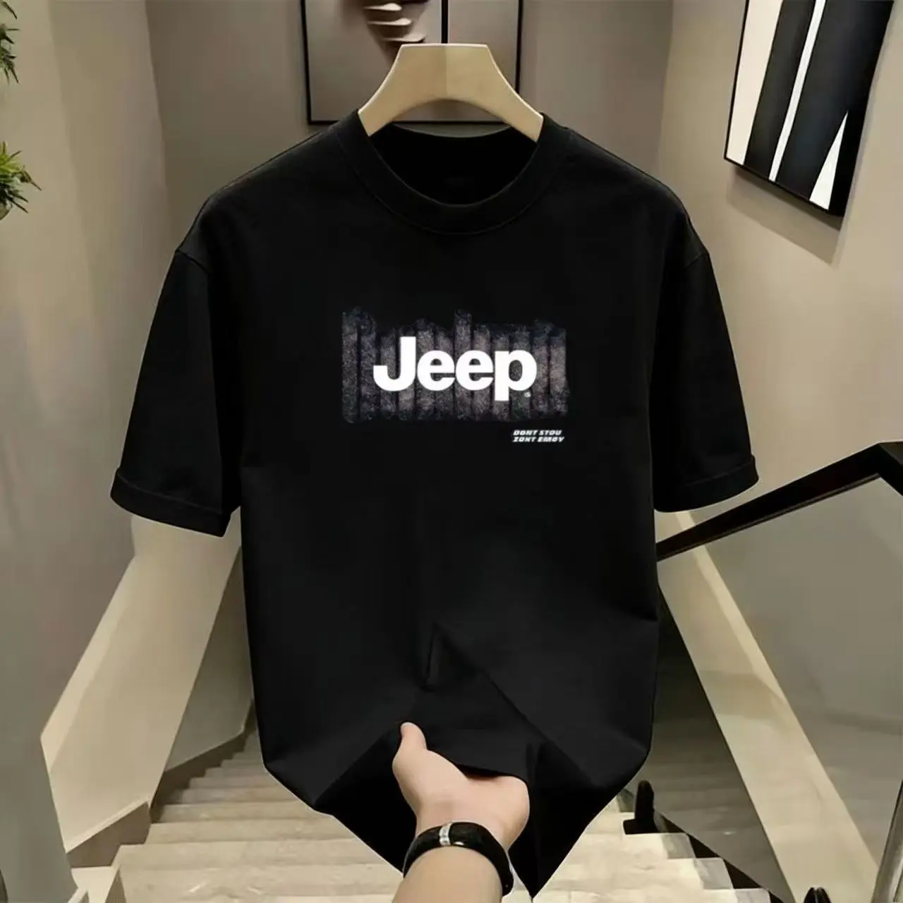 Summer New Men's Jeep Letter T-Shirt Casual O-Neck Short Sleeve Tops Fashion Streetwear Male Oversized T Shirts for Men - view 4