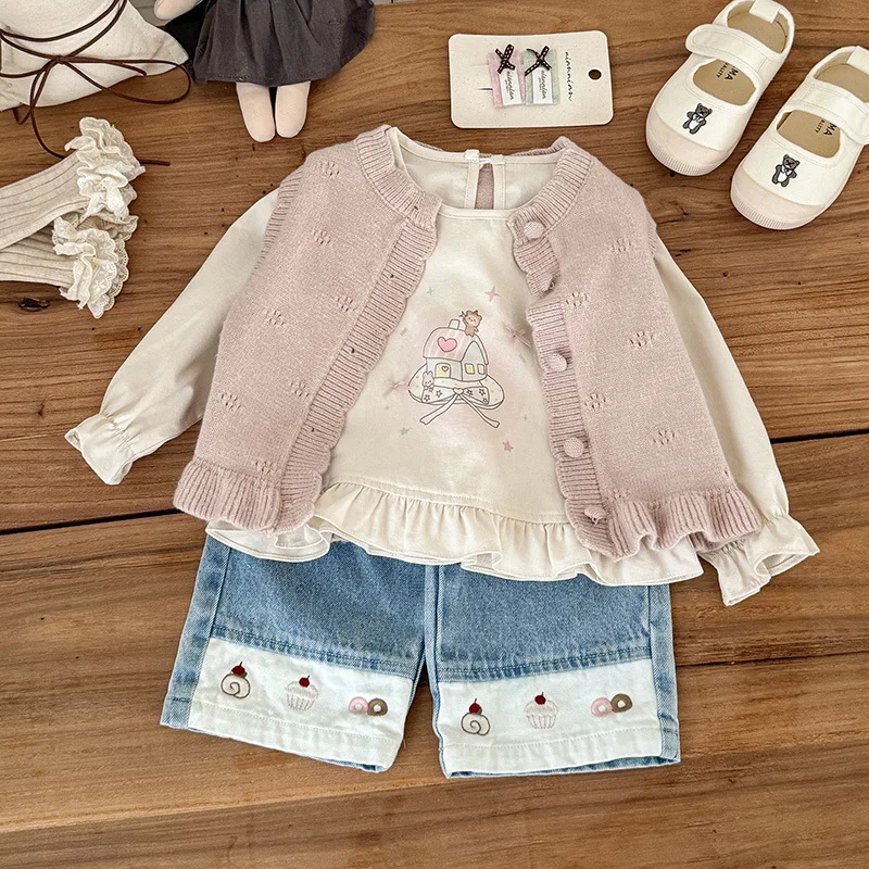 

2025 New Autumn Solid Color Cute Cartoon Pattern Baby A-level Long Sleeved Cotton T-shirt