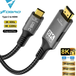 FDBRO USB Type C to HDMI 2.1 Cable Adapter 8K@60Hz,4K@60Hz 6FT Aluminum Type-C to HDMI Braided Cord for Laptop Tablet Galaxy S24