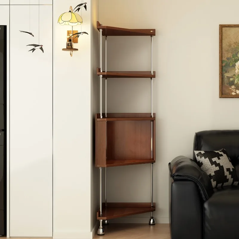 Log cream style corner cabinet, corner storage rack, living room triangle cabinet, bedroom corner storage cabinet, bookcase