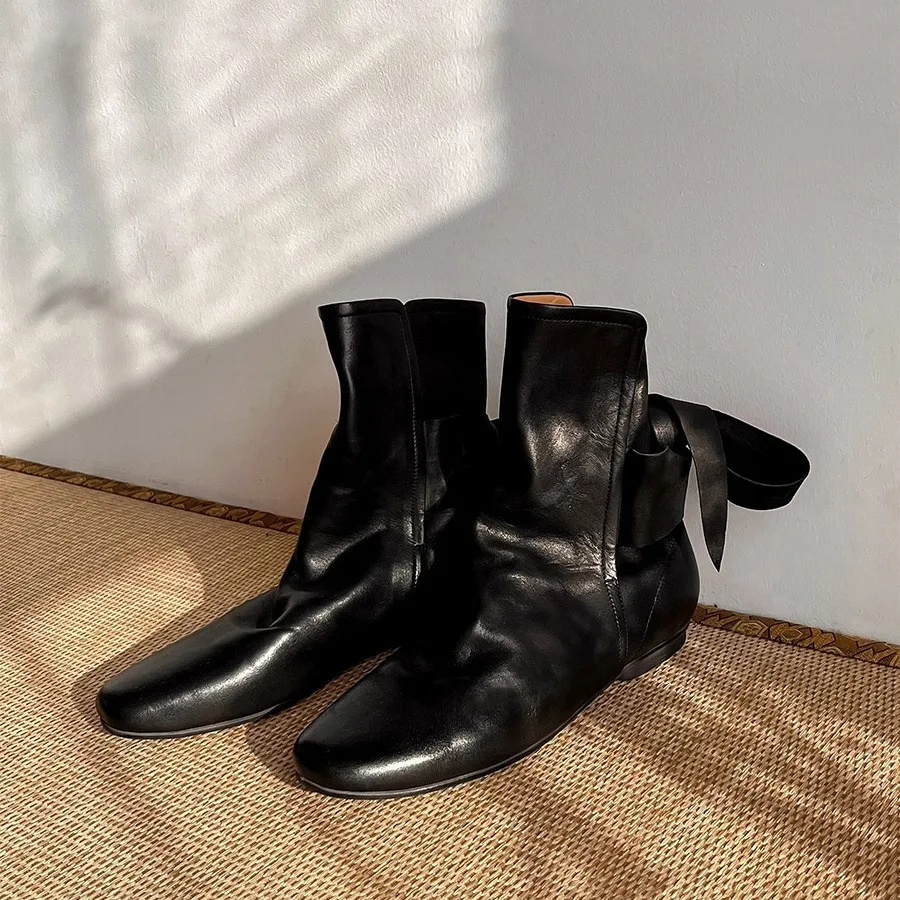 

Модные женские осенне-зимние ботильоны с бантом на носок, пикантные женские черные женские короткие ботинки на низком каблуке из мягкой кожи, Botas Femenina