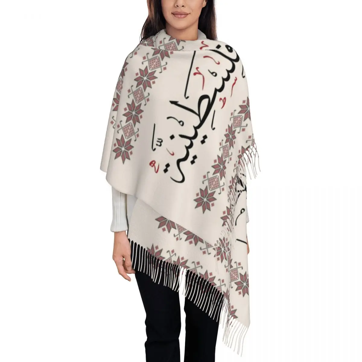 Palestine Women Backbone Resistance Scarf for Womens Warm Winter Pashmina Shawls and Wrap Long Scarves with Tassel Lightweight