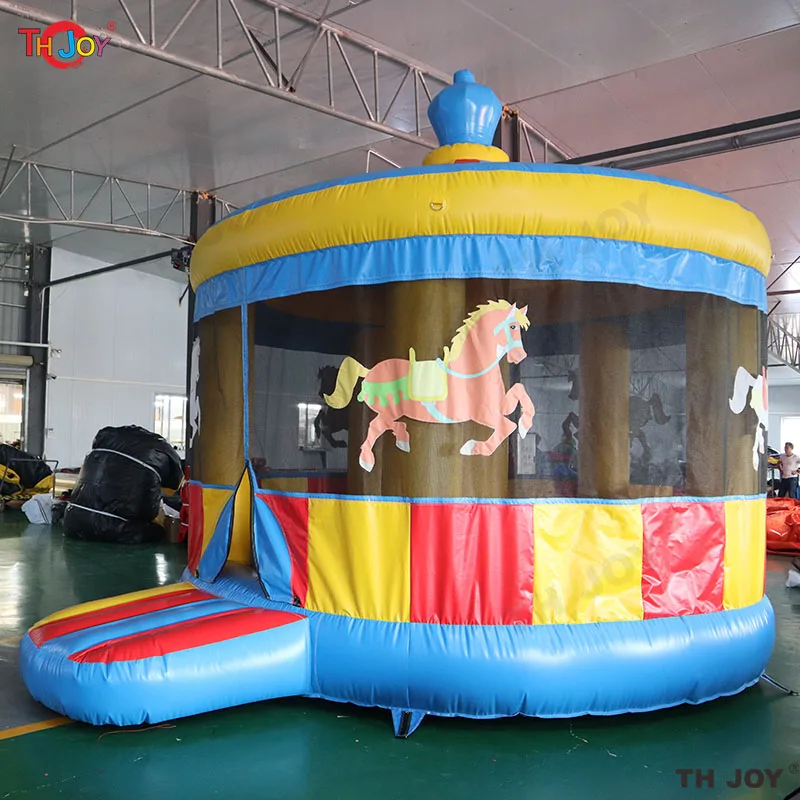 Free Air Shipping 4m diameter Commercial PVC Inflatable Carousel Bounce House Merry Go Carnival Bouncy Castle For Kids