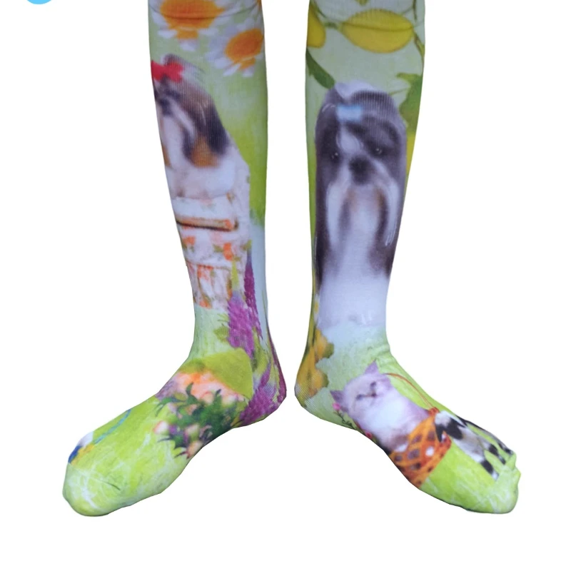 Four Seasons Socks Women's New Green Thin Hosiery Cartoon Printed Kawaii Versatile Sweet Cute Ladies Medium Tube Stockigs Female