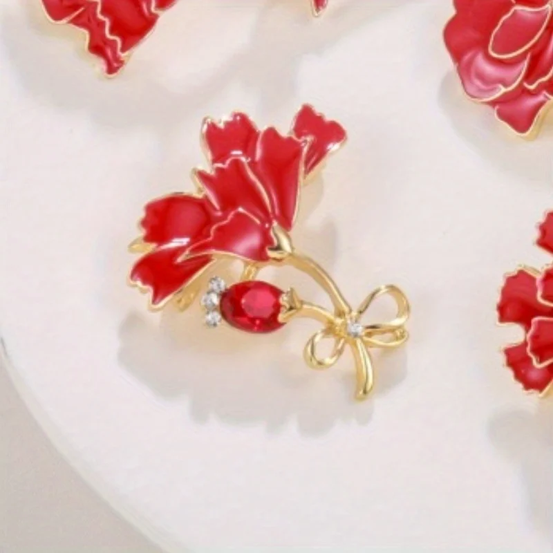 Women's Novelty Enamel Oil Drop Flower Brooch Anti-glare Small Red Flower Pin Female Corsage with Accessories