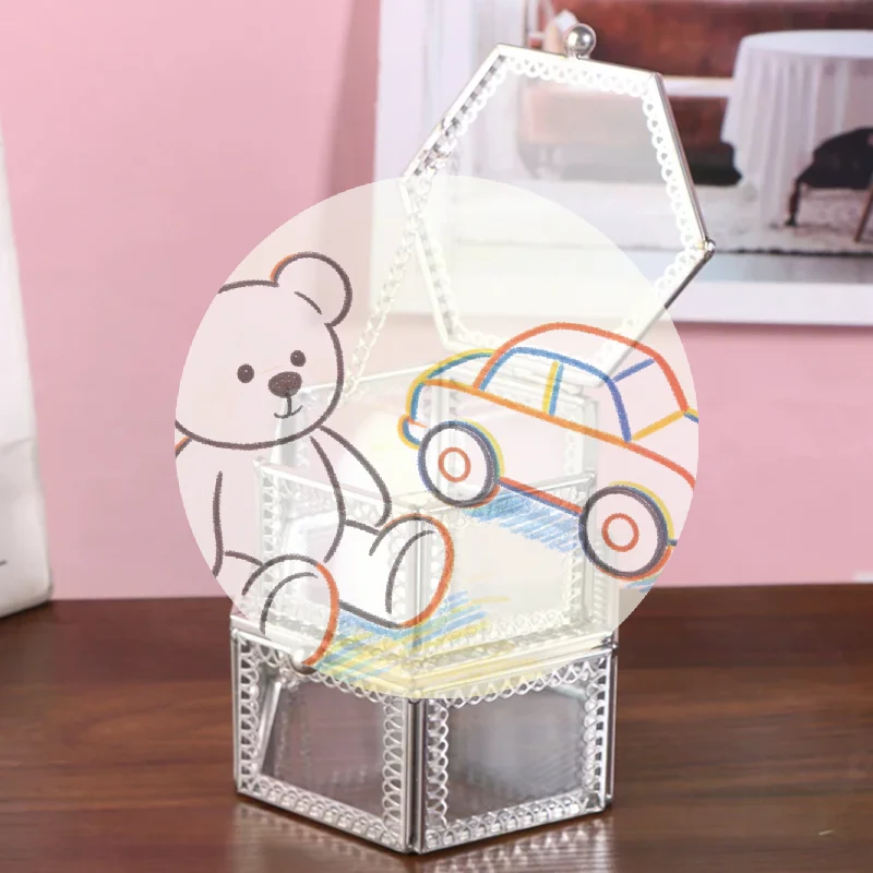 

1 шт. Прозрачная шестигранная стеклянная коробка для хранения украшений, колец, серег, бусин, монет, органайзер для сувениров, настольный контейнер #