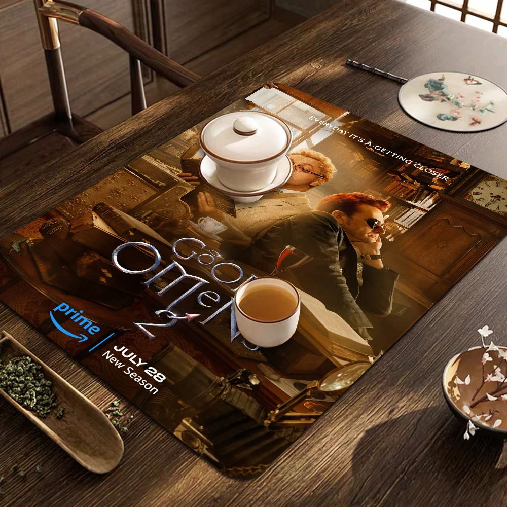 

TV Good Omens Series Show Movie Sticky Printed Dish Drying Mat Super Absorbent Coffee Drain Pad Tableware Quick Dry Rug