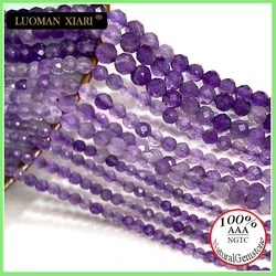 Fine 100% Natural Stone Beads Faceted Amethyst Loose Round Gemstone Crystal For Jewelry Making DIY Bracelet Necklace Charm 2-4mm