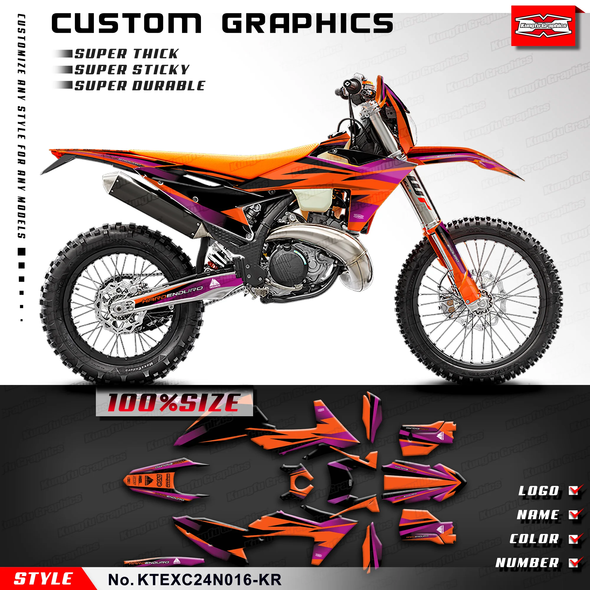 

KUNGFU GRAPHICS Motorcycle MX Sticker Kit for KTM EXC EXC-F XC-W XCF-W 2024 2025 / SX SXF 2023 2024, KTEXC24N016-KR