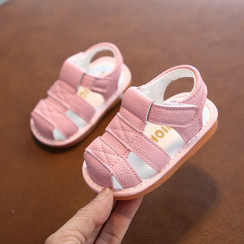 

Baby Sandals Summer Boys Girls Shoes Toddler Crib First Walker Shoes Closed Toe Anti-Slip Kids Shoes with Sound CSH1524