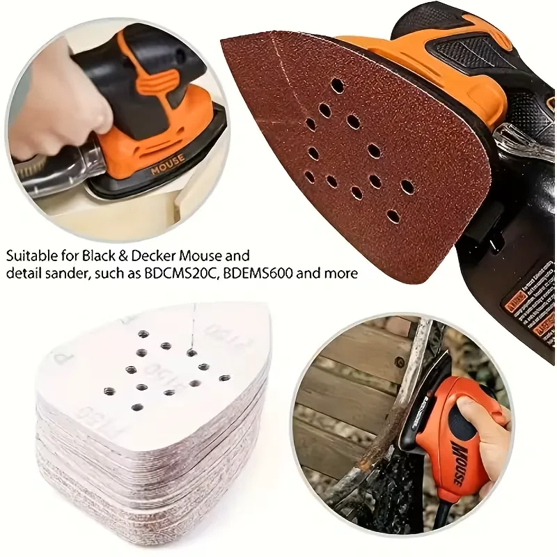 12pcs Sanding Pads for Mouse Sanders 12 Holes Hook Loop Triangle Palm Sander Sanding Sheets Decker Mouse Sanders