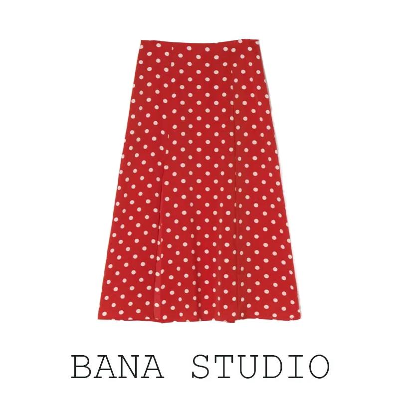 

Красная асимметричная юбка трапециевидной формы с высокой талией в горошек, женская юбка-миди Dr Street Sle, европейская мода, весна 2024, застежка-молния