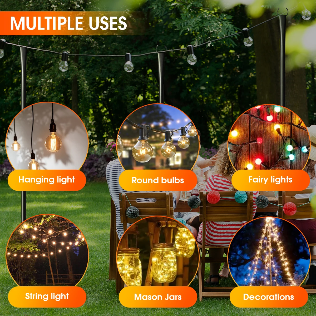 4 Pack 10ft String Light Pole for Deck, Metal String Light Pole for Outdoor Hanging,  (only string light pole)