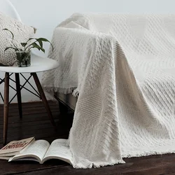 Knitted Sofa Blankets Grid Throw Blanket for Couch INS Outdoor Picnic Mat Slipcover Dustproof Tablecloth Tassel Travel Mats