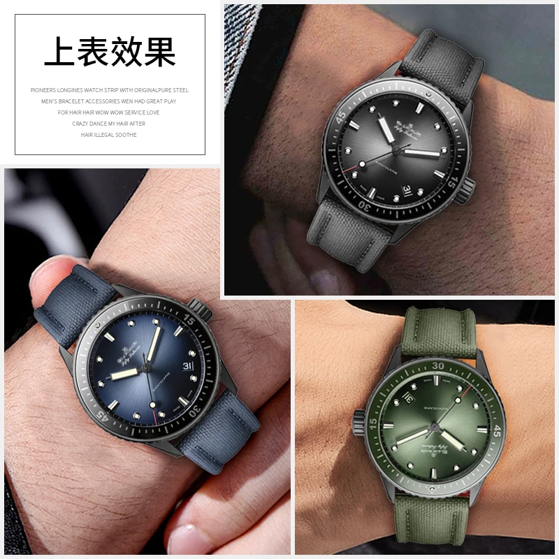 Correa de cuero genuino con textura inspirada en nailon Compatible con el reloj de colaboración Blancpain x Swatch Fifty Fathoms