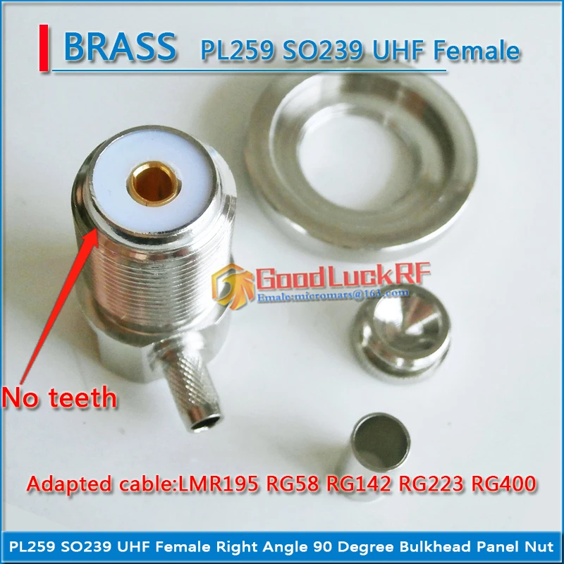 1X Pcs M UHF Female PL259 SO239 PL-259 Bulkhead Panel Nut Right Angle 90 Degree Crimp For RG58 RG142 RG223 RG400 LMR195 Cable