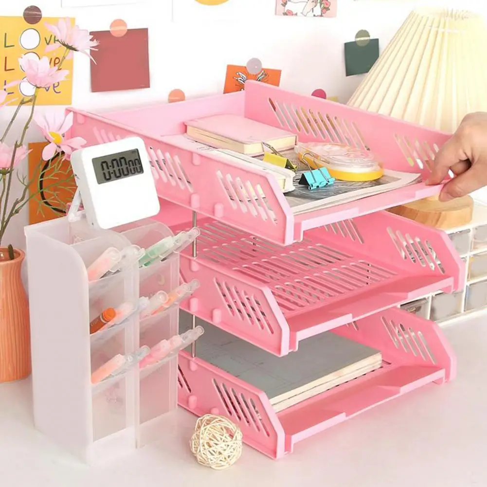 File Box Organizer 3 Tier Stackable Letter Tray Desk Paper Organizer Plastic File Document Storage Rack for Home Office School