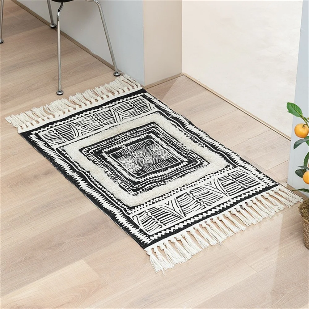 Nordic Style Cotton Carpet Retro Bohemia Floor Mat Ins Tassel Tufted Bedroom Living Room Bedside Rug Blanket Modern Simple Mats