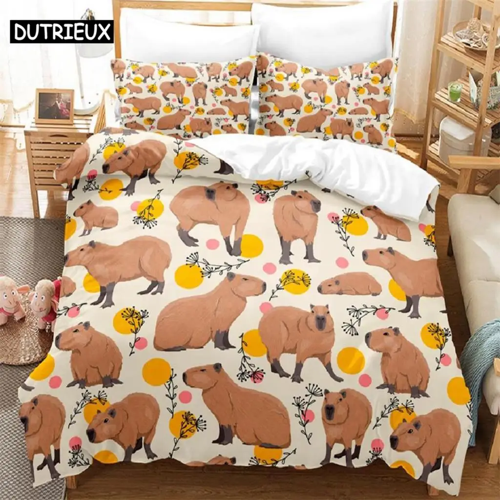 

2023 Kawaii Capybaras Bedding Set Single Twin Full Queen King Size Bed Set Aldult Kid Bedroom Duvetcover Sets 3D bed cover set