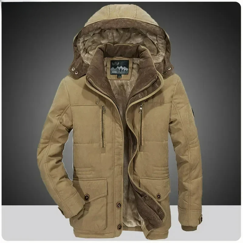 

Middle-aged Men's Winter Parka Mid-length Lined Fleece-lined Thickened Warm Cotton Jacket Vintage Hooded Cold Resistance Coat