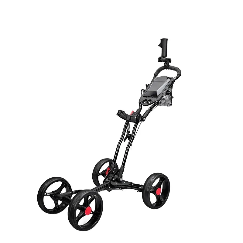 

Foldable Four Wheel Golf Cart Trolley with Integrated Bottle Frame and Manual Brake System Budget Friendly