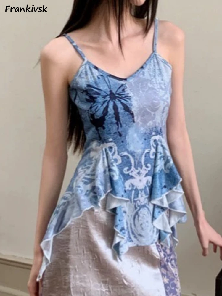 Camisole Women Design Summer Tie-dye Sexy Holiday Beach Youthful Charming Breathable All-match Fashion Schoolgirls Cozy Shinny