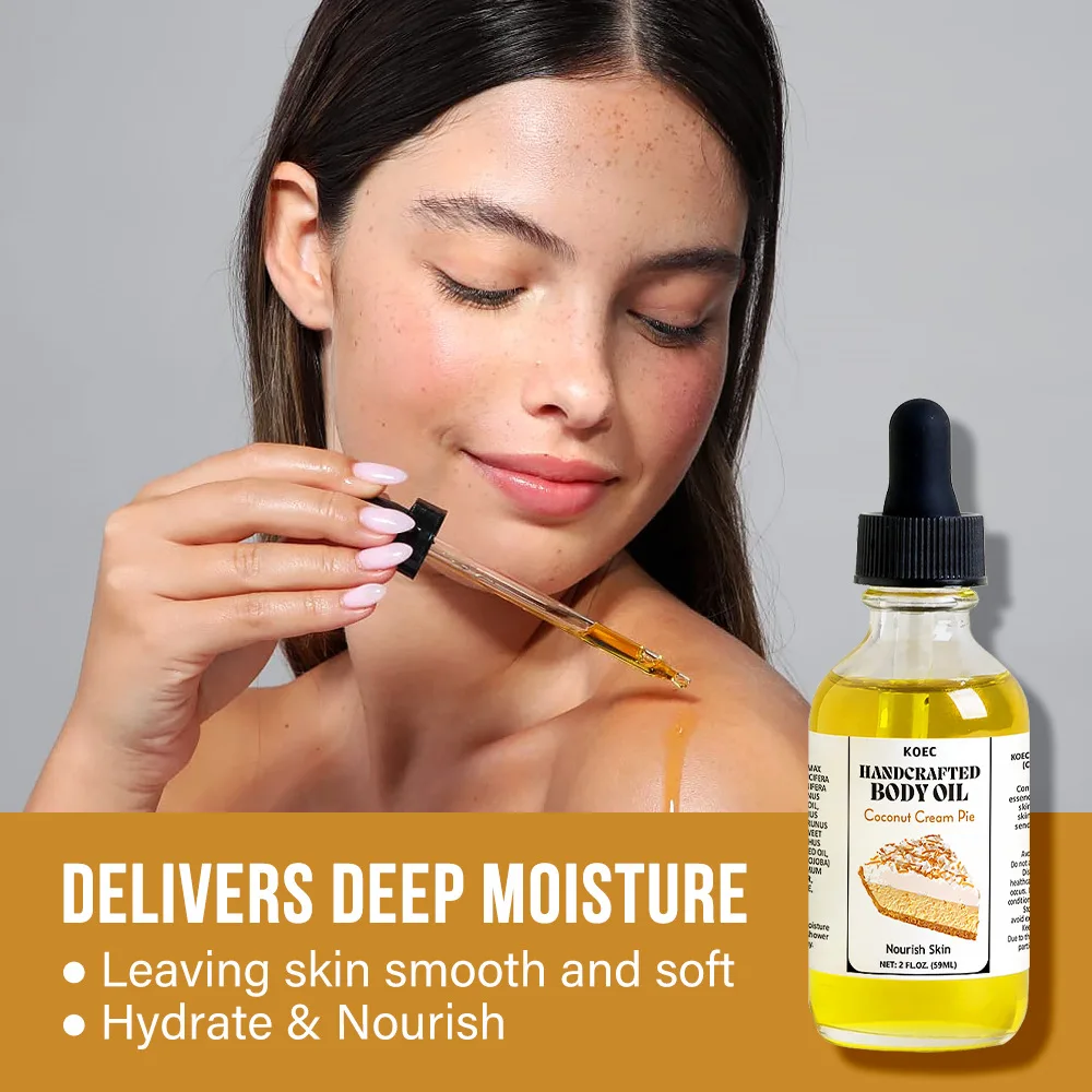 

Coconut Cream Pie Handcrafted Body Oil Dry Skin Lighten Fine Lines Face Massage Nourishe Hair Removes Frizz Hair Care Firming