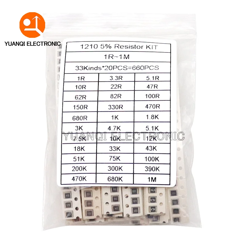 660PCS 1210 5% SMD Chip Resistor Assorted Kit 1/2W 1R - 1M ohm 33valuesX20pcs=660pcs DIY Set