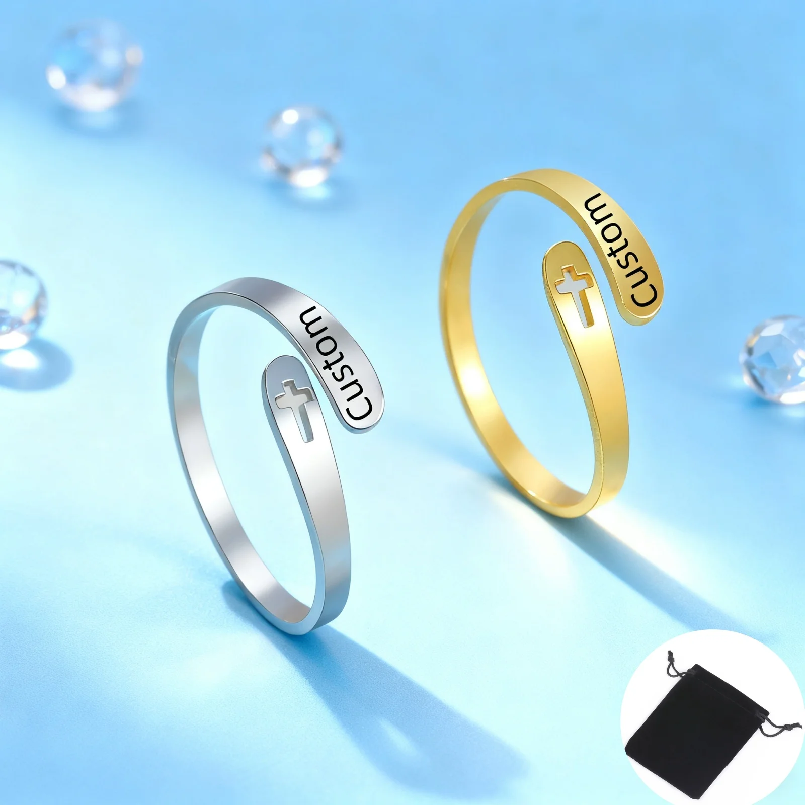 Personalized Stainless Steel Hollow Cross Open Ring