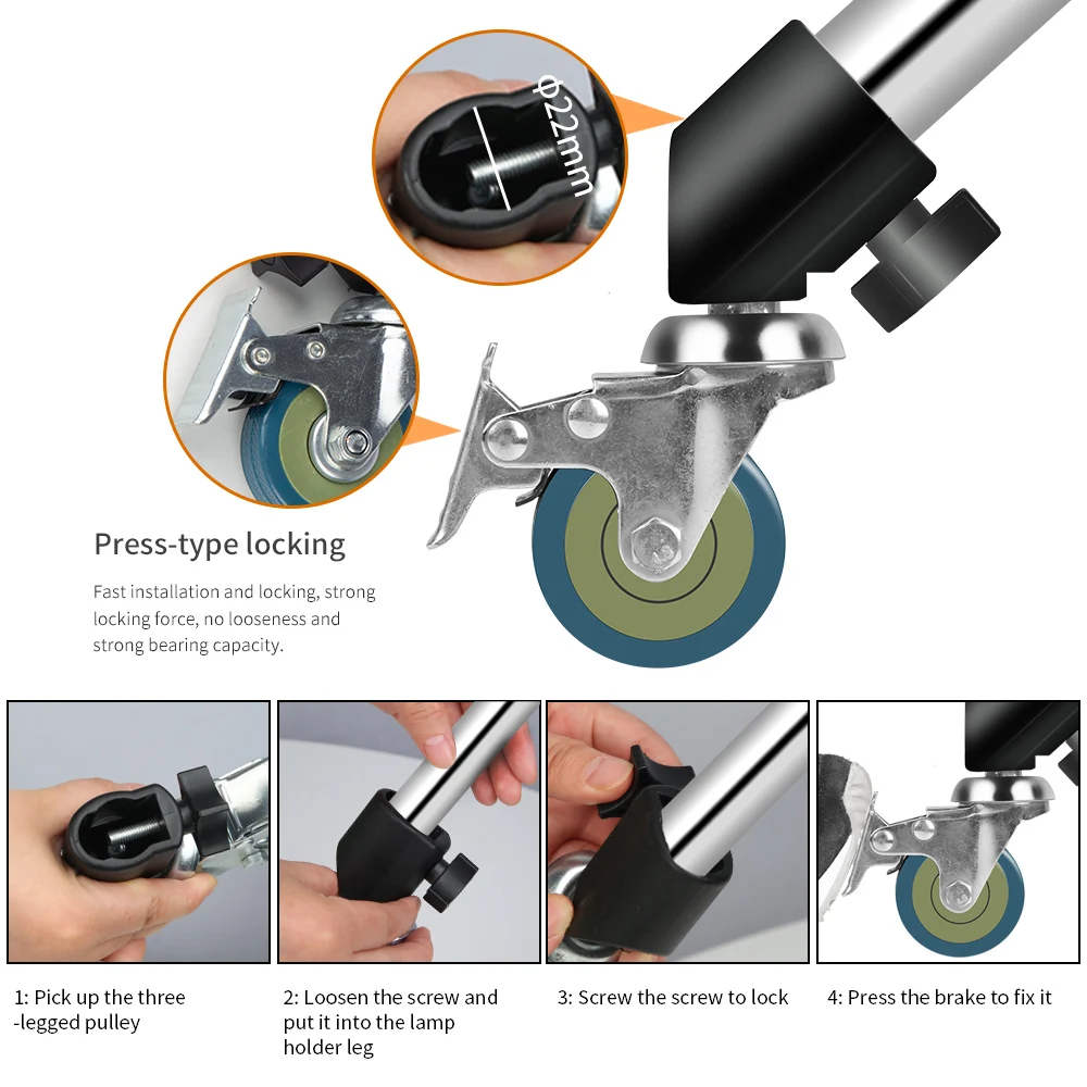 3 pces c-suporte giratória rodízio roda conjunto 22mm de diâmetro para fotografia resistente de aço inoxidável c-suporte acessórios de roda especial