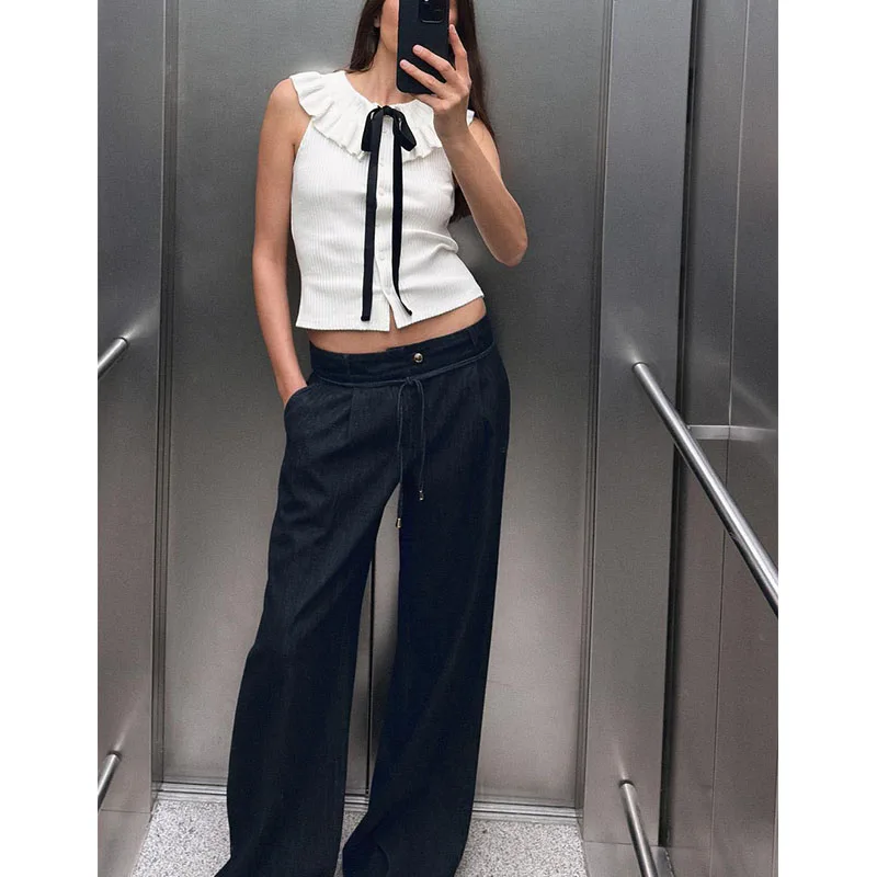 

New Summer Women's Faion Knot Splicing Knitted irt Turn-down Collar Svel Commute Sle Slim Fit Polyester...