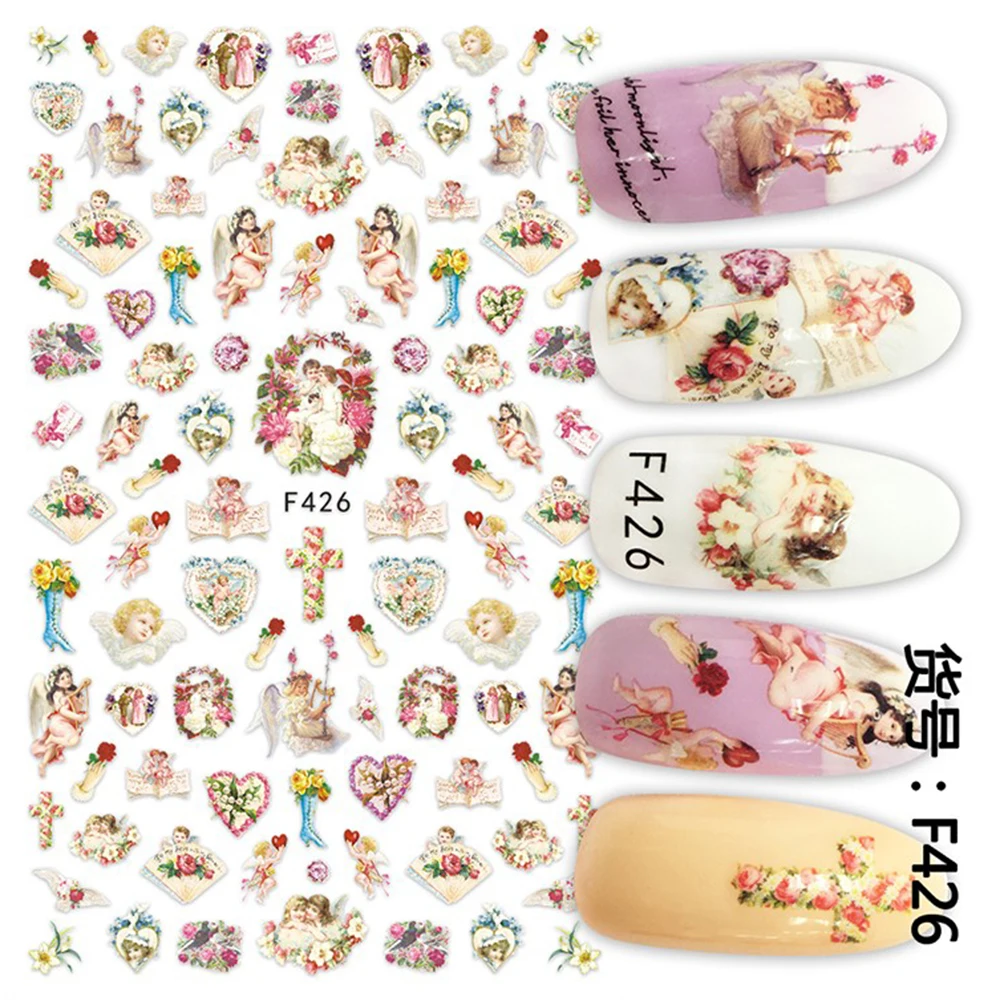 1Sheet Baroque Angel Frame Nail Sticker 3D Self-Adhered Gold Framework Slider Retro Decals Design for Manicure Decoration*HS8-1D