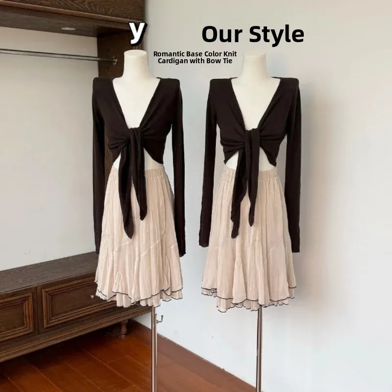 Romantic Background Long Sleeve Shirt Women's Slim Fit  Knot Belted Top Spring New Style Casual  Color T-shirt